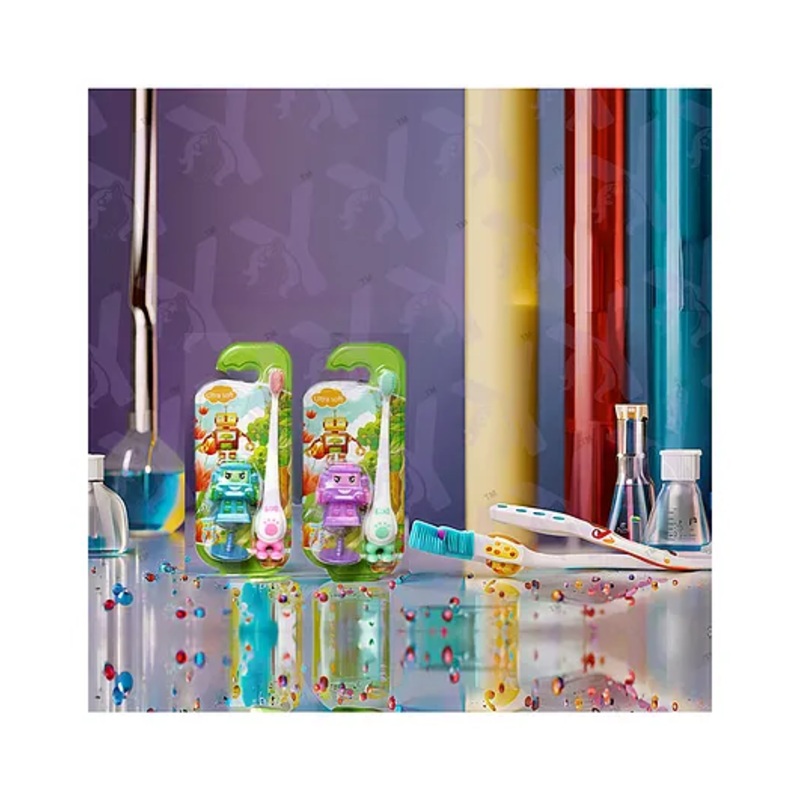 Yunicorn Max YMX 547 Bounce Up Kids Toothbrush With Robot Toy Pack Of 2 (Color & Design May Vary)