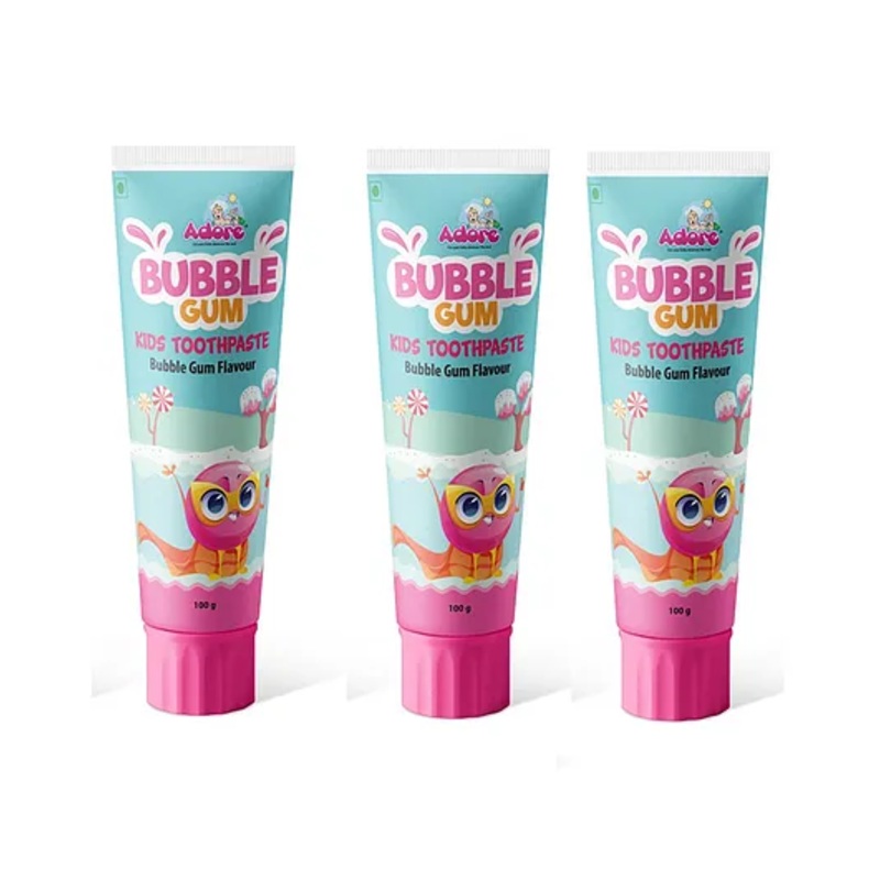 Adore Bubble Gum Kids Toothpaste – With Goodness of Pomegranate and Aloe vera- Pack of 3, 100g Each