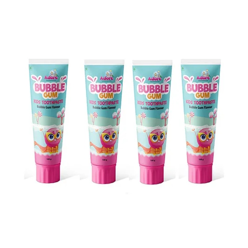Adore Bubble Gum Kids Toothpaste – With Goodness of Pomegranate and Aloe vera- Pack of 4, 100g Each