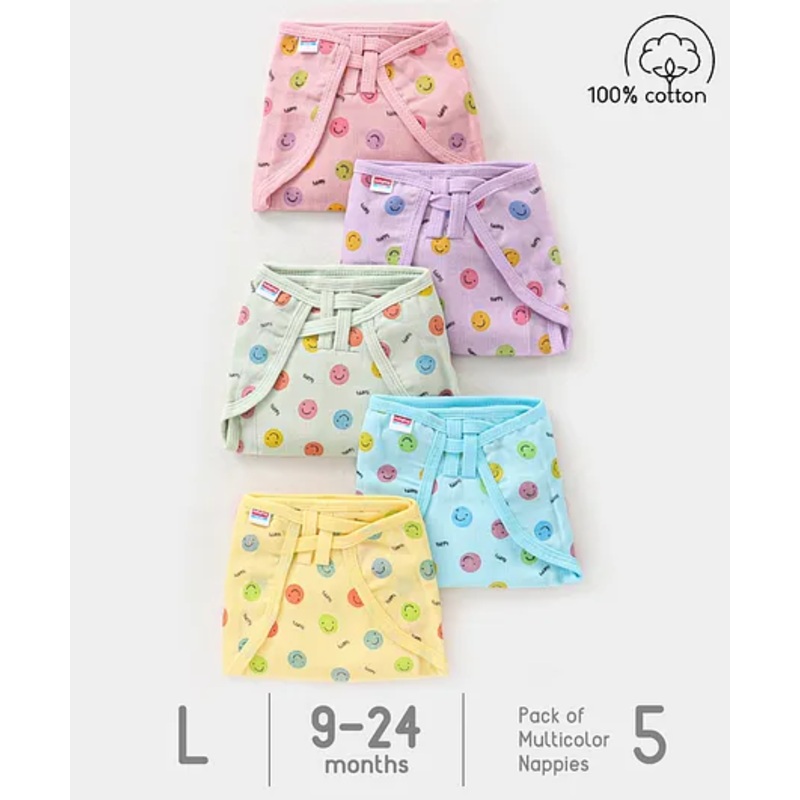 Babyhug Muslin Cotton Dyed Printed Cloth Nappies Large Set of 5 – Multicolour