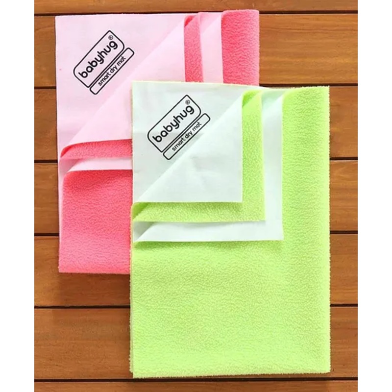 Babyhug Smart Dry Bed Protector Sheet Pack of 2 Small- Green and Pink