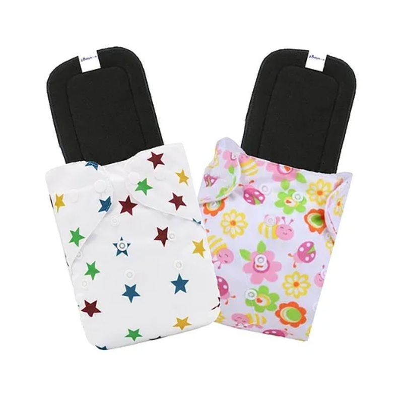 Babymoon Washable & Reusable Cloth Diaper Pocket With Grey Insert Pack of 2 – White Pink