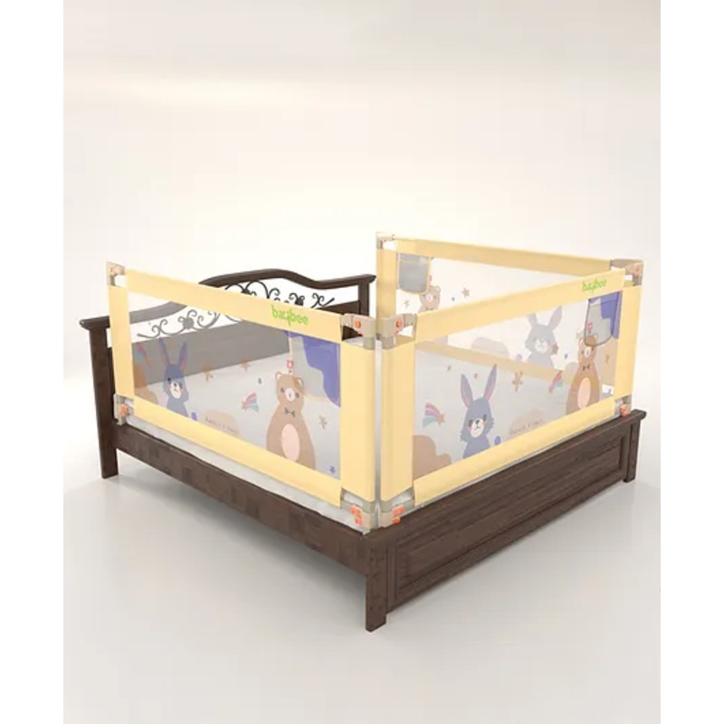 BAYBEE Baby Bed Rail Guard for Baby Toddlers Safety, Portable Kids Bed Rail Safeguard Fence with Adjustable Height | Foldable Single Side Bed Protector for Newborn Baby (Pack of 3, Beige, 180x80cm)