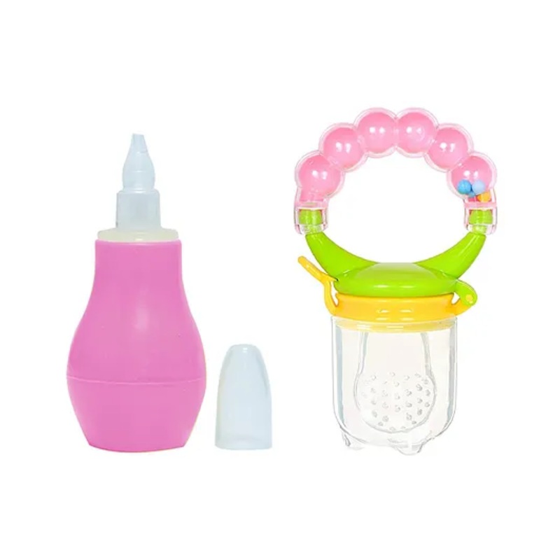 Enorme Baby Silicone Pink Nose Cleaner Nasal Aspirator and Ring Style Food Fruit Feeder Nibbler Pacifier for Babies