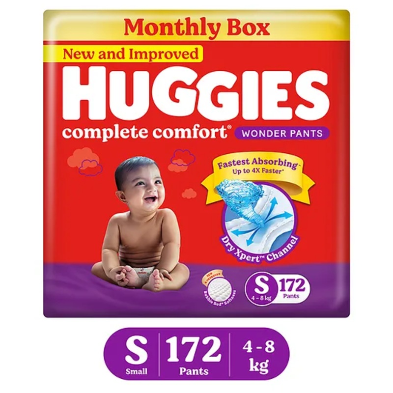 Huggies Complete Comfort Wonder Pants, India’s Fastest Absorbing Diaper | S Size, 172 Diapers