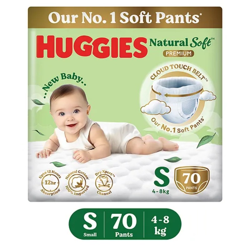 Huggies Natural Soft Premium Baby Diaper Pants Small – 70 Pieces