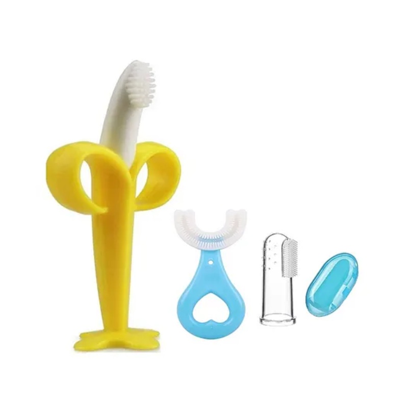Kritiu Baby Banana Shape Toothbrush U Shape & Fingure Toothbrush Combo – Multicolor
