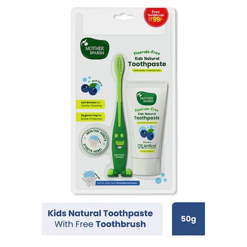 Mother Sparsh Kids Natural Toothpaste with Free Toothbrush- Blueberry 50g