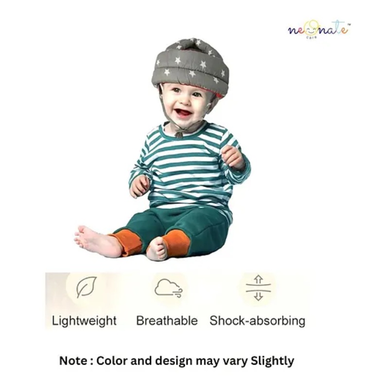 NeonateCare Adjustable Baby Safety Helmet Soft –  Anti-Fall –  Anti-Collision Head Protector for Infants Learning to Walk or Run – (Grey Star Helmet)