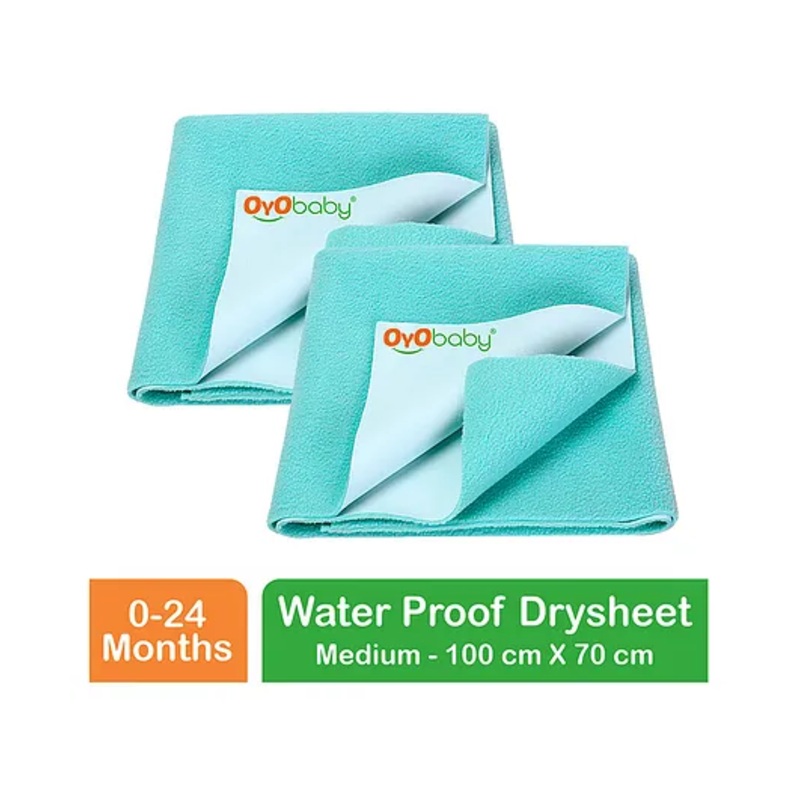 OYO BABY Anti-Piling Fleece Extra Absorbent Instant Dry Sheet, Baby Bed Protector, Waterproof Sheet, Medium (100cm x 70cm), Pack of 2 – Sea Green