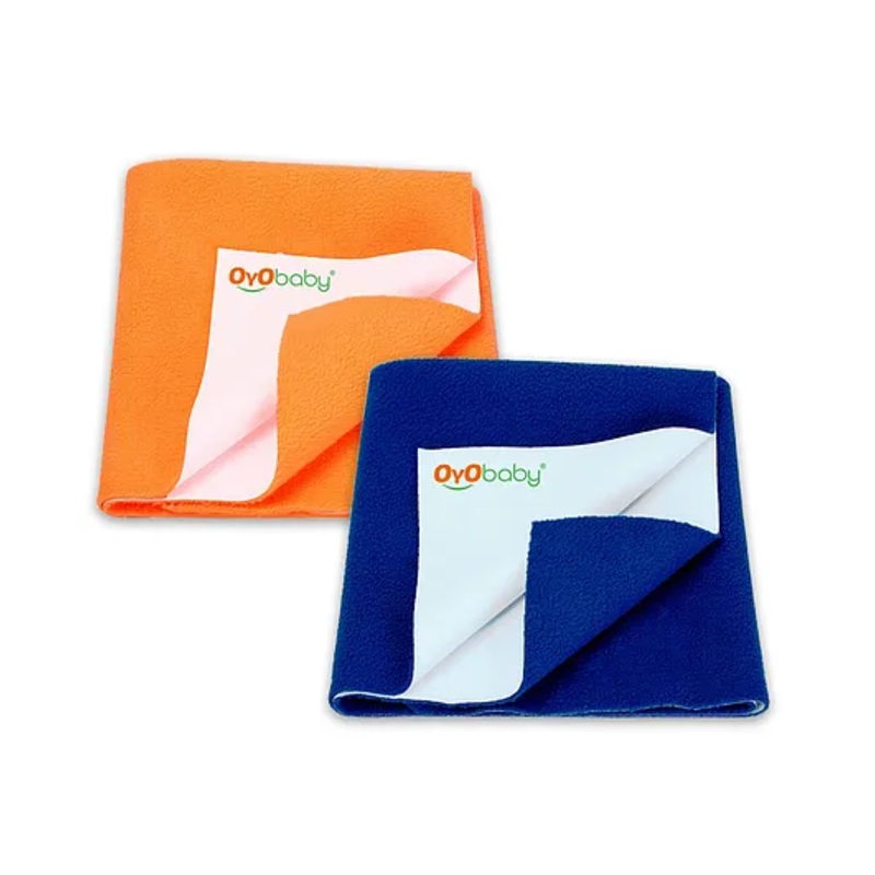 OYO BABY Soft & Waterproof Dry Sheet for Babies, Leakproof Bed Protector, Small (70cm x 50cm), Royal Blue & Peach (Pack of 2)