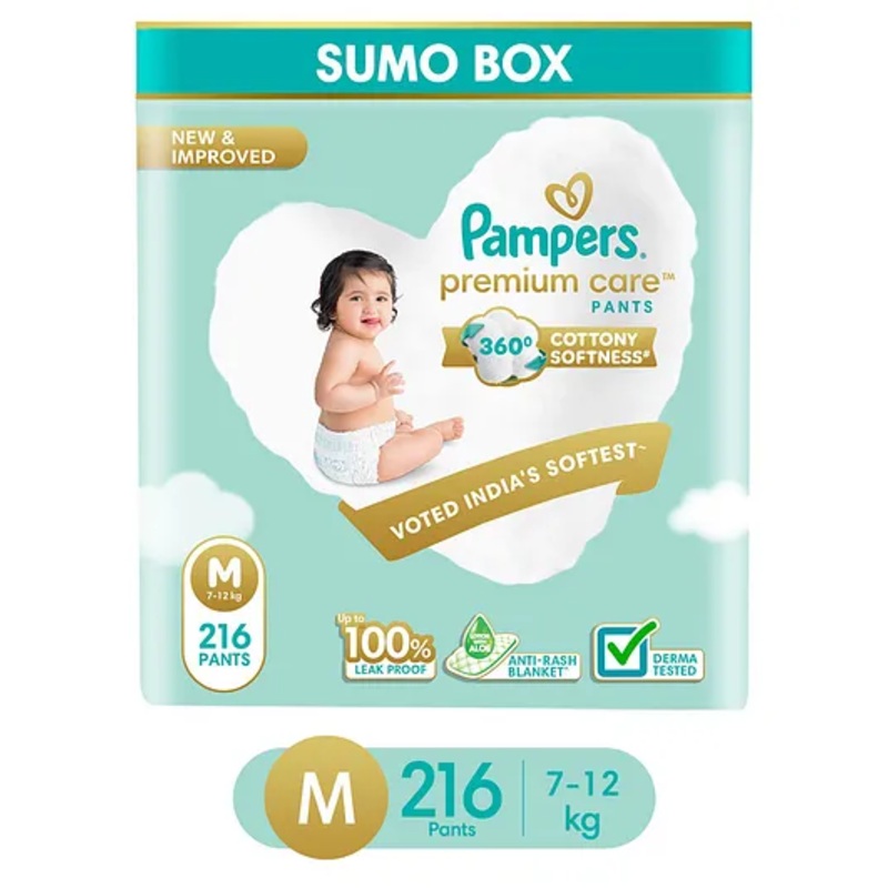 Pampers Premium Care Pants Baby Diapers Medium Size – 216 Pieces