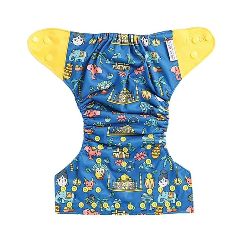 Polka Tots Reusable Waterproof Fleece Cloth Diaper For 2 Months – 2 Years With 1 Liner 3 Layers  Adjustable Snap Buttons Free Size Boys & Girls (Traditional Indian Print)