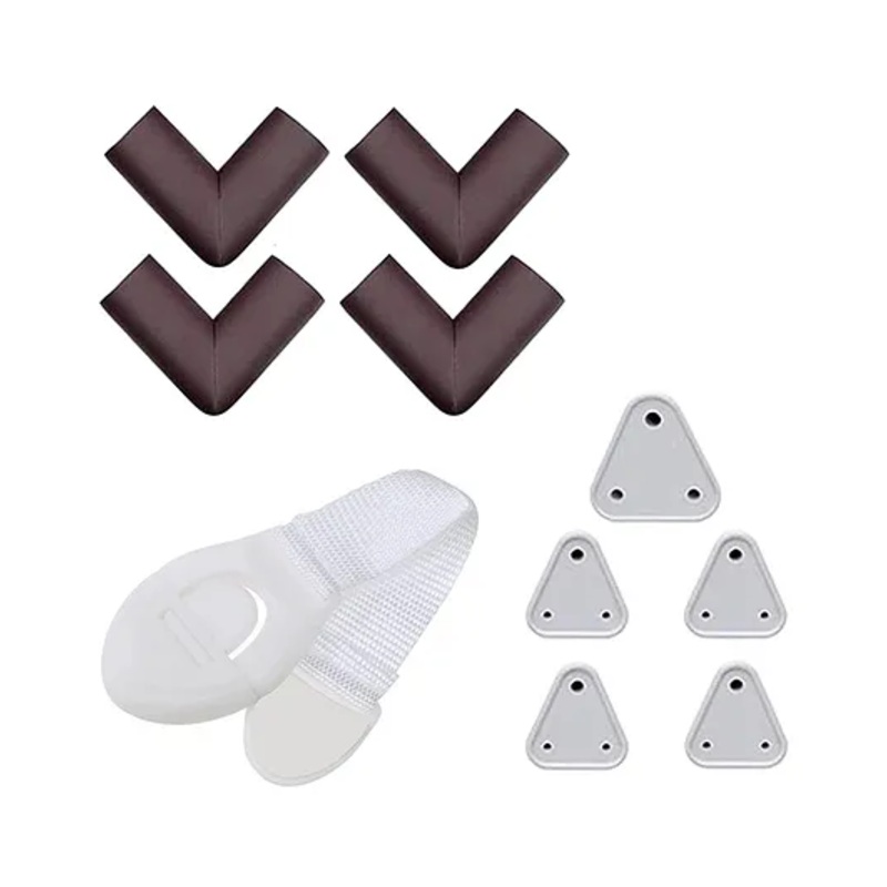 Safe O Kid 4 Nylon Locks 16 U Shaped Large Corner and 5 Electric Plugs -Brown