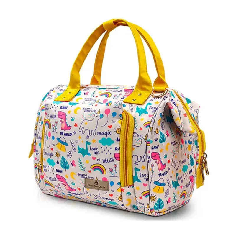 StarAndDaisy Bag for Mothers for Travel, Newborn Baby Diaper Bags with Multiple Pockets, Back Opening, Waterproof Pocket, Unicorn Print – White