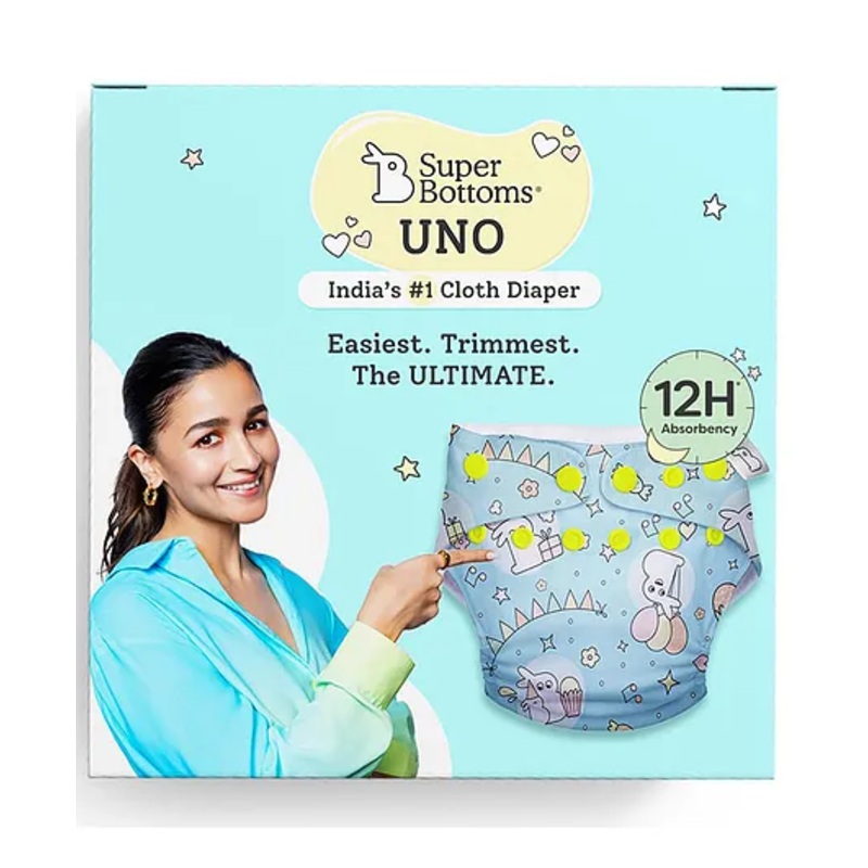 SuperBottoms Freesize UNO Cloth Diaper (3M – 3Y) Reusable with 1 Dry Feel Pad & 1 Booster Pad, Absorbs 4-5 Pees – Hunny Bummy