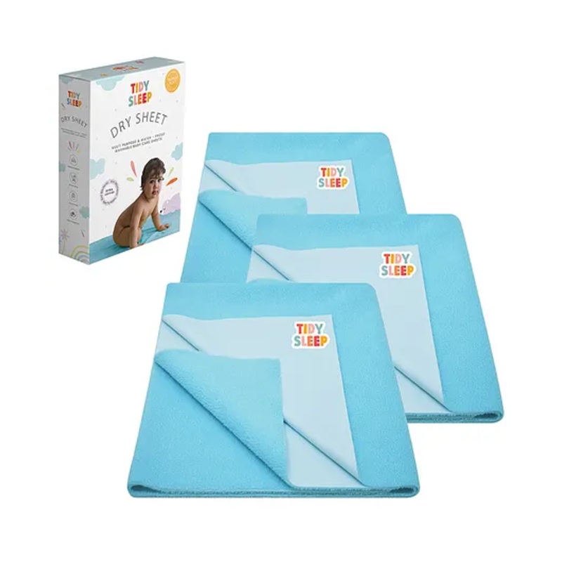 TIDY SLEEP Waterproof Baby Bed Protector Dry Sheet For New Born Babies- Baby Blue  Pack of 3 (Small)
