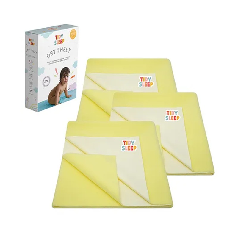 TIDY SLEEP Waterproof Baby Bed Protector Dry Sheet For New Born Babies- Banana Yellow  Pack of 3 (Large)