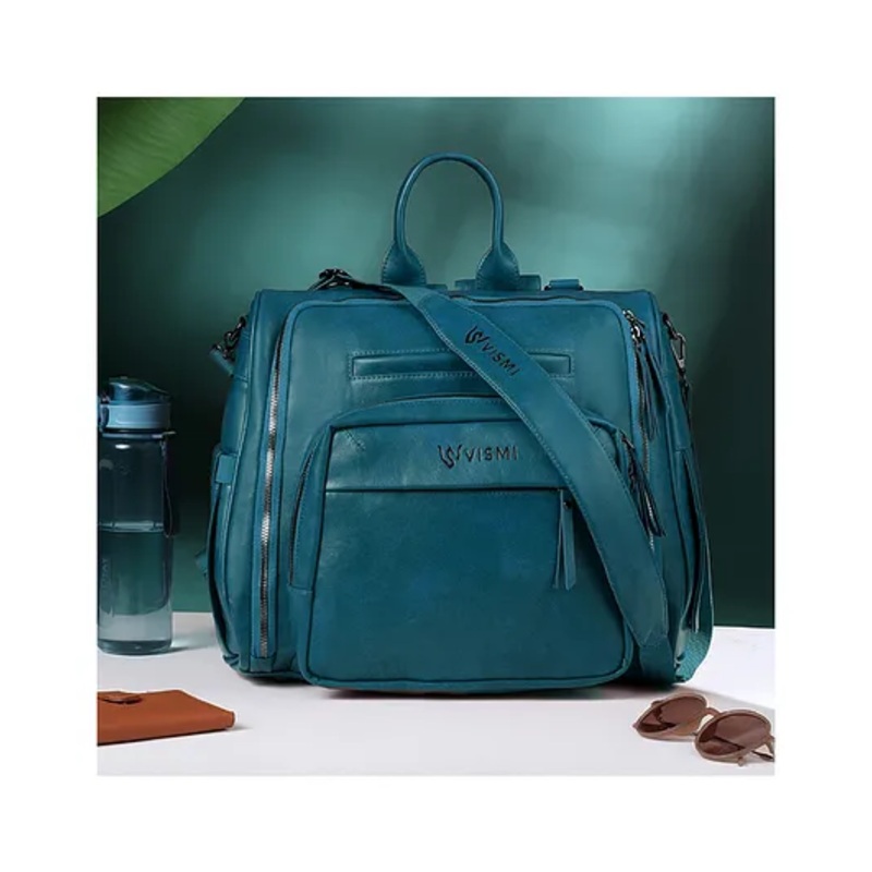 VISMIINTREND Diaper Backpack Bags for Women & Baby Solid Vegan Leather Multi- Compartment Maternity Backpack Travel, Hospital Visit Baby Diaper Bags with Detachable Strap, Trolley Sleeve – Tan