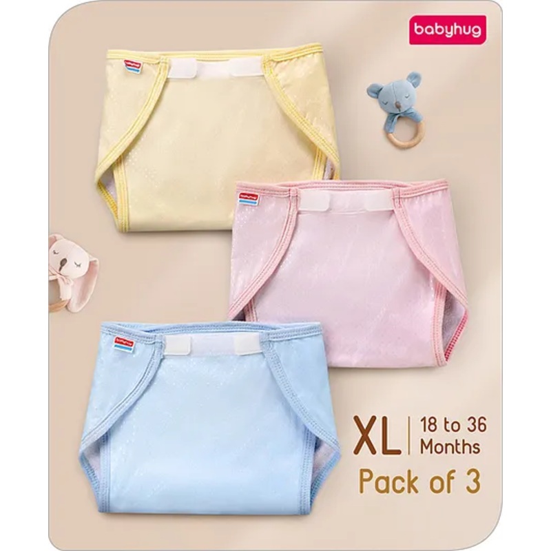 Babyhug Waterproof Nappy Extra Large Size Set of 3 – Yellow Pink Blue