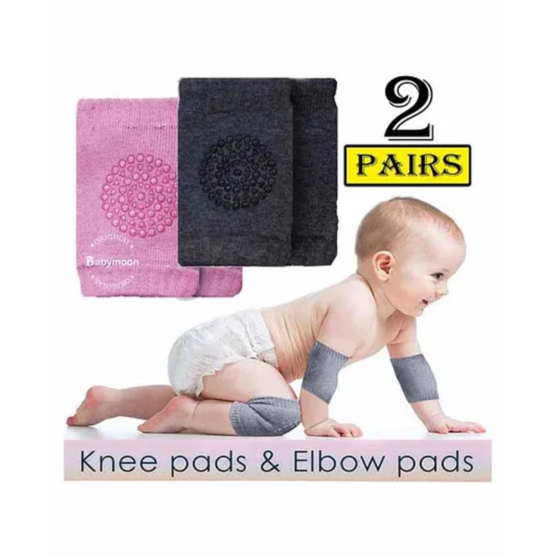 Babymoon Anti Slip Baby Protector Knee Caps Set of 2 – Pink Grey