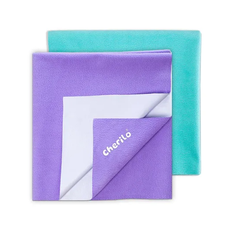 Cherilo Waterproof Baby Bed Protector Sheet Large Pack of 2 – Violet & Sky Blue