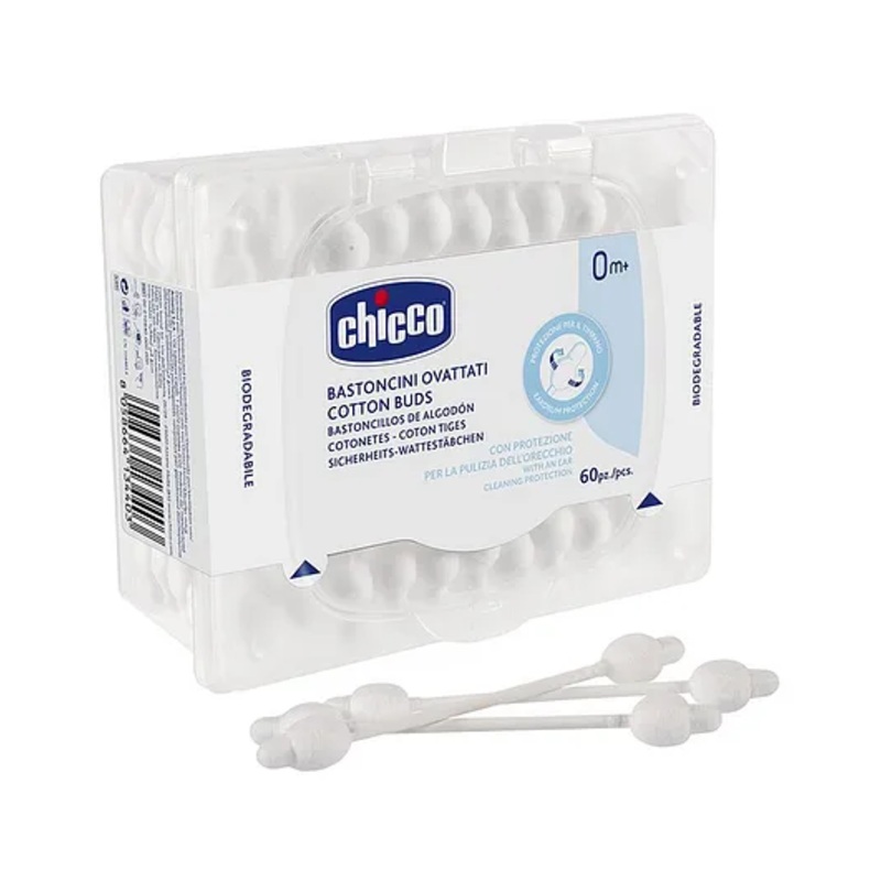 Chicco Cotton Buds with Ear Drum Protection – 60 Pieces