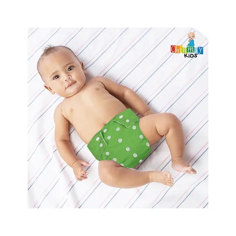 Chinmay Kids Cloth Diaper Adjustable Reusable Washable Printed Button Diaper With Insert – Green
