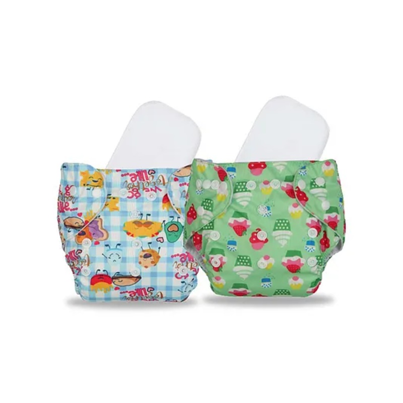 Chinmay Kids Cloth Diaper Cute Prints Freesize Reusable Washable Adjustable Snap Buttons Cloth Diaper For Babies With Wet Free Insert Pads Leak Proof & Dry Feel Pack of 2 – Sky Blue & Green