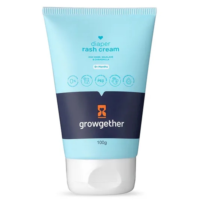 Growgether Diaper Rash Cream with Zinc Oxide, Squalane & Chamomile Formula, Hypoallergenic Rash Treatment, Soothes, Heals, Prevents Diaper Rash, Dermatologist Tested, Parabens & Fragrance Free – 100g