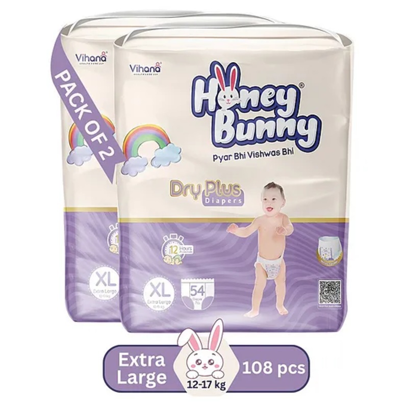 HONEY BUNNY Baby Diaper Pants Super Soft Dry Plus 12 Hour protection – pack of 108 XL – XL