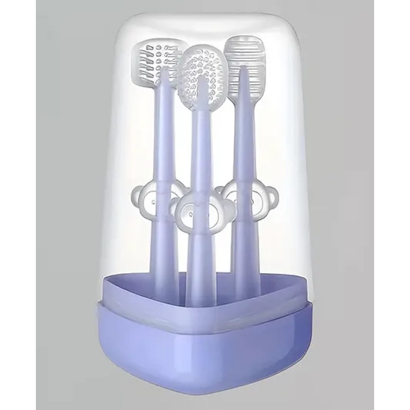 Joy Buzz Baby Toothbrush 3 in 1 Set Tongue Cleaner + U Shape Toothbrush + Toothbrush – Purple