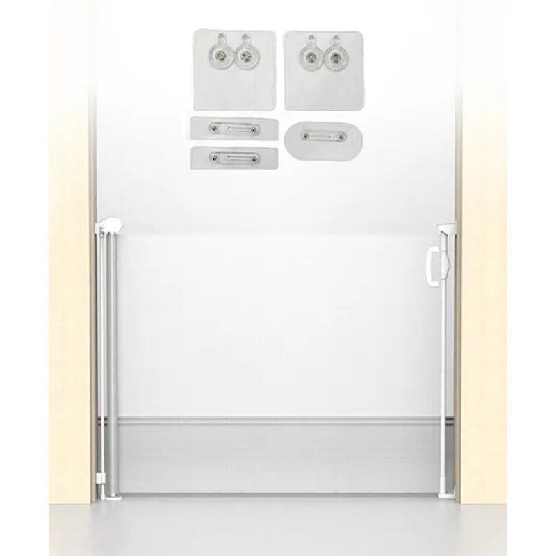 Kids Station Mesh Safety Gate for Stairs & Doors  White (90 x 140 cm)  Retractable Barrier with Auto-Close Feature & Glass-Compatible Mounting