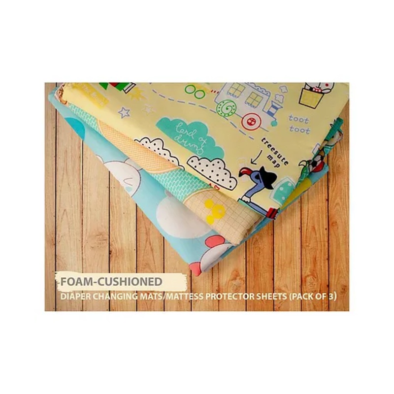 Lollipop Lane Foam-Cushioned Waterproof Sheet Quick-Dry Diaper Changing Mat for Baby – SMALL (Blue, Yellow and Green) (Pack of 3)