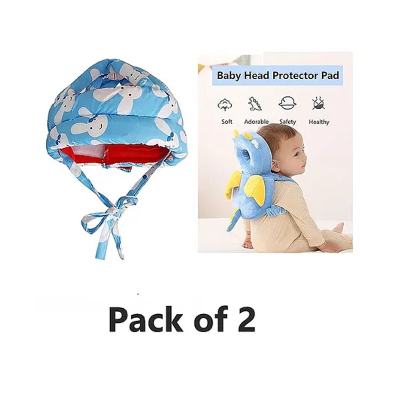 NeonateCare Baby safety Combo of Baby Helmet and Baby Head Protection Cushion Backpack(Blue smiley helmet and Blue Feather Head protector)