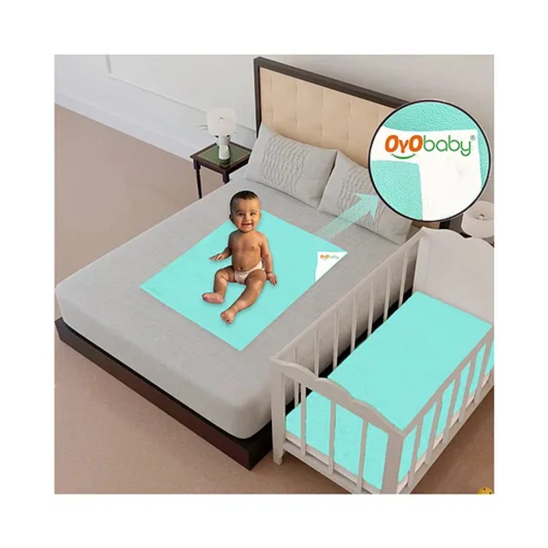 OYO BABY Anti-Piling Fleece Extra Absorbent Instant Dry Sheet, Baby Bed Protector, Waterproof Sheet, Medium (100cm x 70cm), Sea Green00cm x 70cm), Sea Green