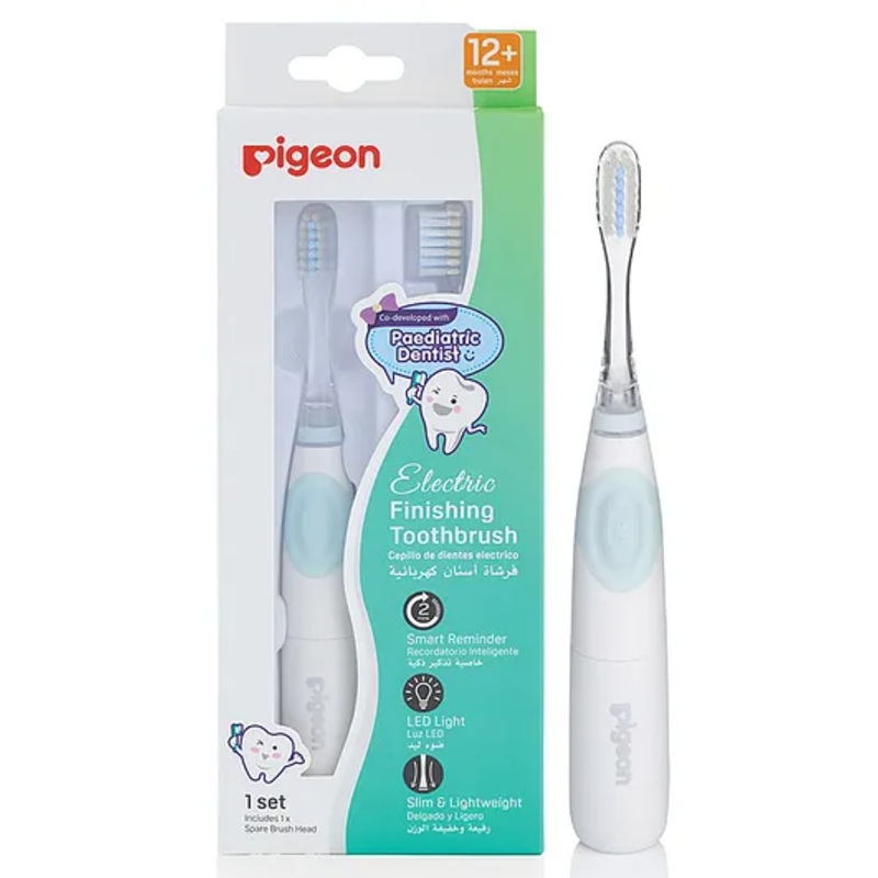 Pigeon Gentle Electric Toothbrush with Replaceable Battery and 2 Spare Brush – White