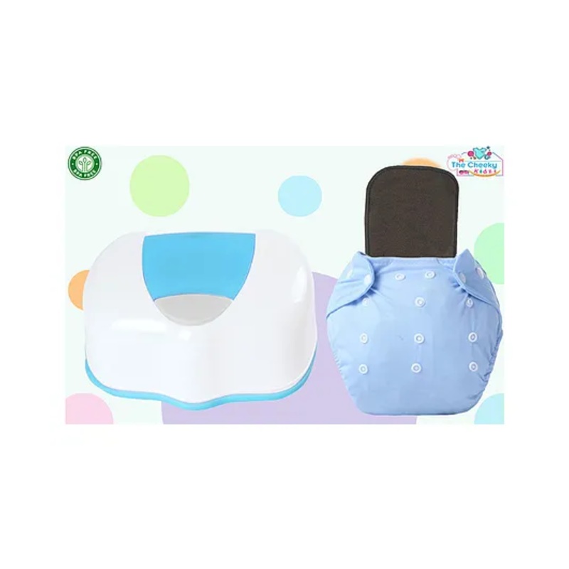 The Cheeky Kidzz Refillable Durable Baby Wet Wipes Storage Box 80 Wet Wipes Container With Wipes Sheet And Essential Diaper Insert (BLUE)