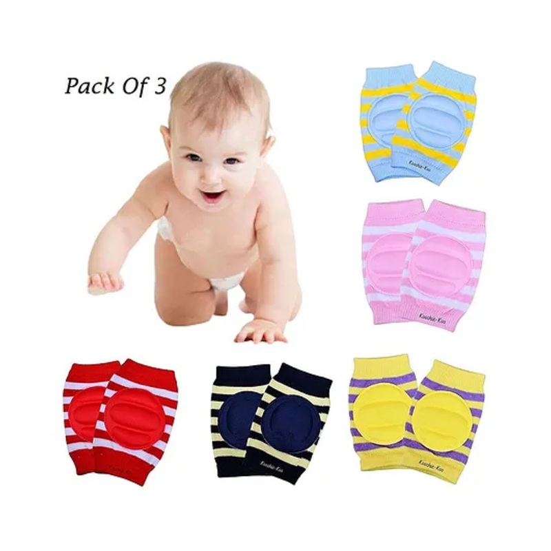 Baby Miniature Striped Baby Knee Pads Set of 3 Pairs-Multicolour