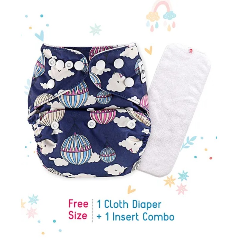 Babyhug Free Size Reusable Cloth Nappies With Insert Hot Balloon Print – Blue