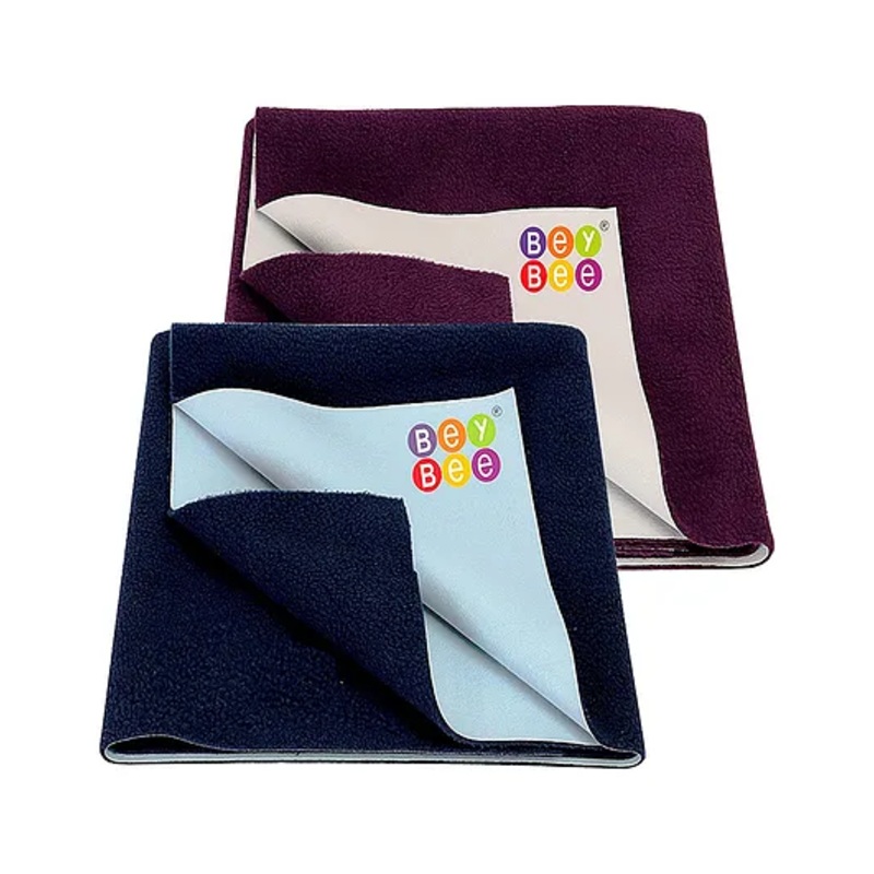 BeyBee Baby Bed Protector Waterproof Dry Sheet For New Born Babies Small Pack Of 2 – Dark Blue & Plum
