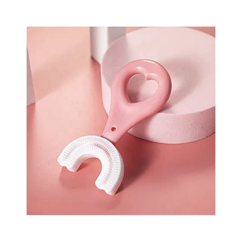 BOXOT IMPEX Soft Silicone 360 Degree U Shaped Toothbrush For Kid Baby Children Manual Teeth Whitening – Pink