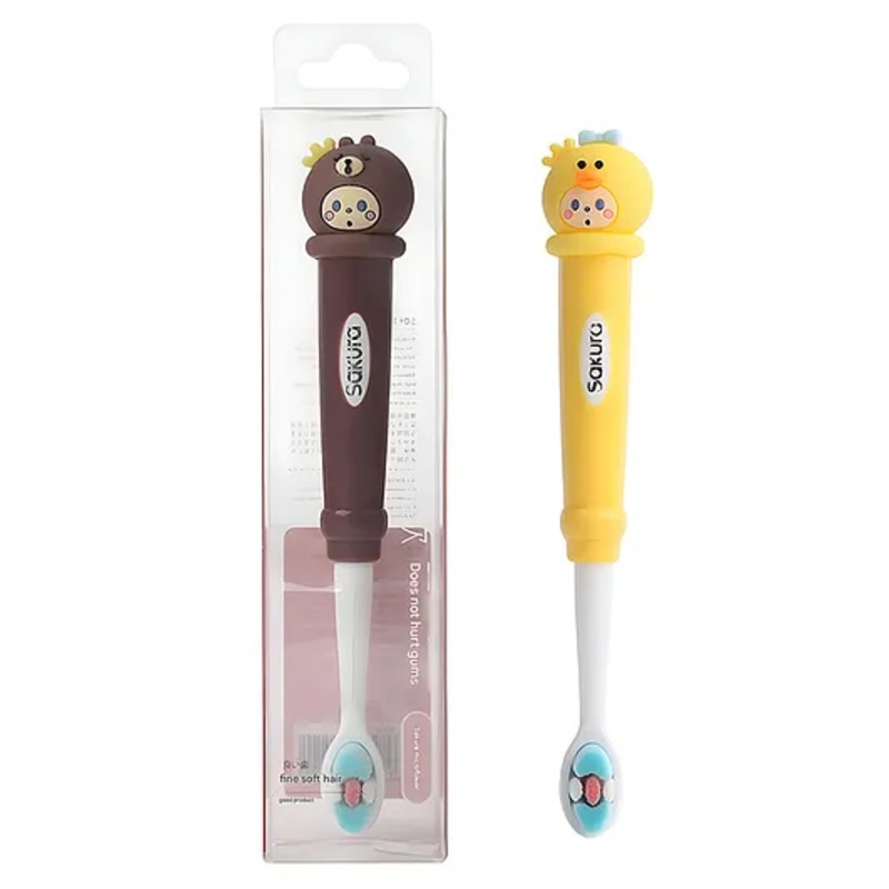 COZY VIBES Premium Quality Oem Customized Soft Kids Toothbrush Cartoon Cute Small Head Baby Cartoon Crown Monkey Toothbrush- PACK OF 1- COLOR MAY VARY