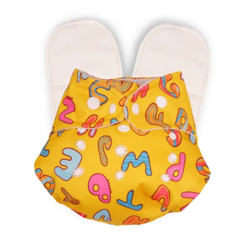 Deedry Cloth Diapers Reusable, Adjustable with Snap Buttons & comes with 2 Insert – Grey-Yellow
