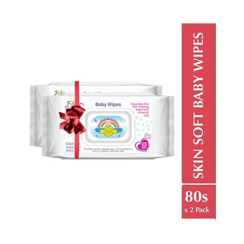 Fabie Baby SkinSoft Baby Cleansing Wipes (80Pcs) – Pack of 2