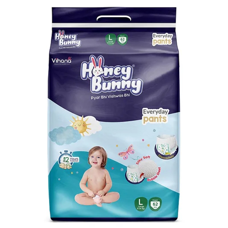 Honey Bunny Everyday Baby Pants Diapers with Silky Soft – Bubble sheet,Wetness Indicator Large-62 (L, 62)