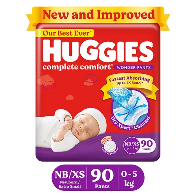 Huggies Complete Comfort Wonder Pants, India’s Fastest Absorbing Diaper | Newborn Size, 90 Diapers