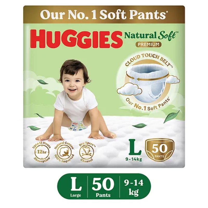 Huggies Natural Soft Premium Baby Diaper Pants Large – 50 Pieces