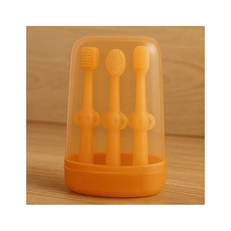 KIDS BASIC Baby Toothbrush 3 In 1 Silicone Toothbrush Set- Golden