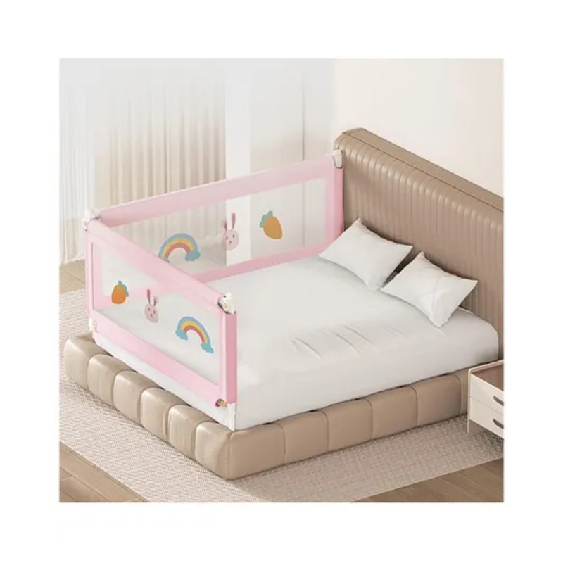 Kids Station Foldable Bed Rail Guard  2 Side, Pink (192 x 150 cm)  Adjustable Height Baby Safety Barrier for Queen Size Bed (6.3ft x 5ft, Basic)